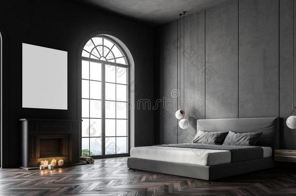 灰色拱形的窗卧室角落,海报