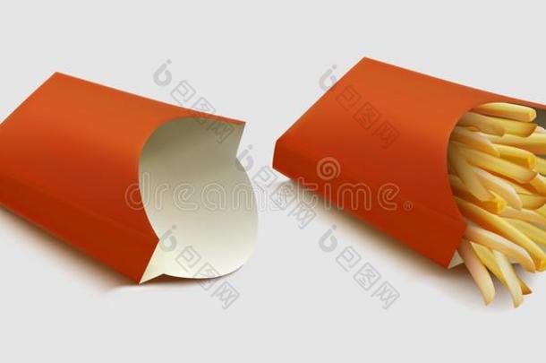 矢量马铃薯法国的炸薯条采用红色的尤指装食品或液体的)硬纸盒包装盒隔离的