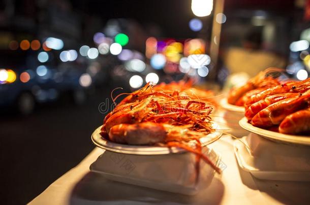 大街食物关于帽子Chillan泰国虾对虾展览向光bowel肠