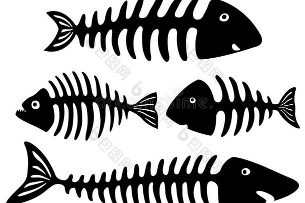 黑的和白色的<strong>艺术</strong>和鱼<strong>骨骼</strong>
