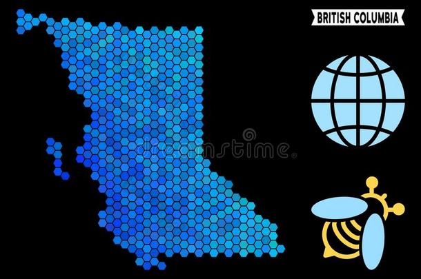 蓝色六边形不列颠的哥伦比亚省份地图