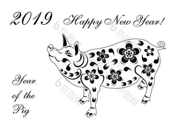 2019黄道带猪.中国人新的年猪带来繁荣和好的