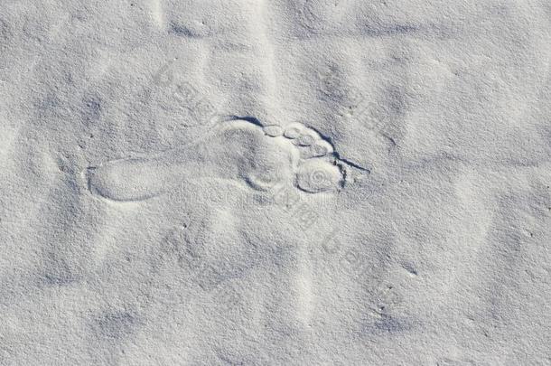 孤单的脚印向白色的沙