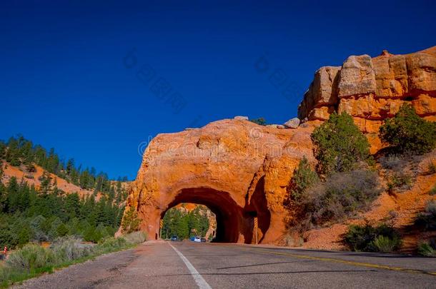 风景优美的看法关于令人<strong>晕倒</strong>的红色的砂岩自然的桥和沥青