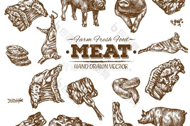 手疲惫的新鲜的农场肉barbecue吃烤烧肉的野餐草图