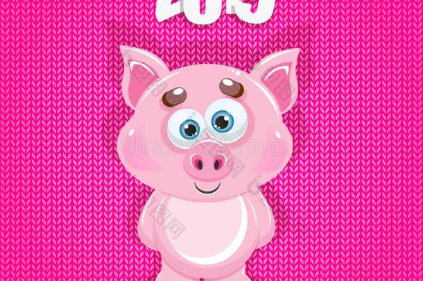 漂亮的漫画矢量粉红色的猪.动物关于新的年2019