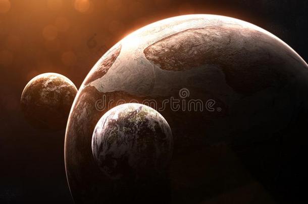 寒冷的外<strong>星球</strong>和两个月亮采用光关于红色的星.<strong>抽象</strong>的science科学
