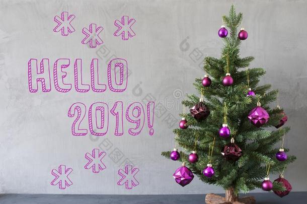圣诞节树,水泥墙,英语文本int.哈喽2019