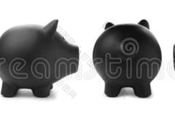 放置和黑的小猪银行从不同的看