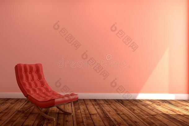 活的房间内部和红色的沙发,木制的地面向空的粉红色的warmair热空气
