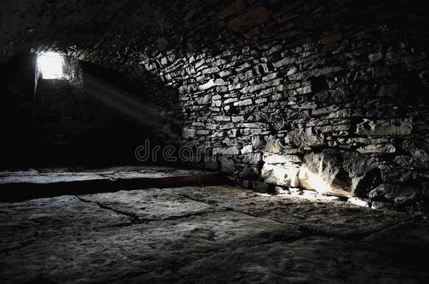 使人惊慌的地下的,老的城堡地下室