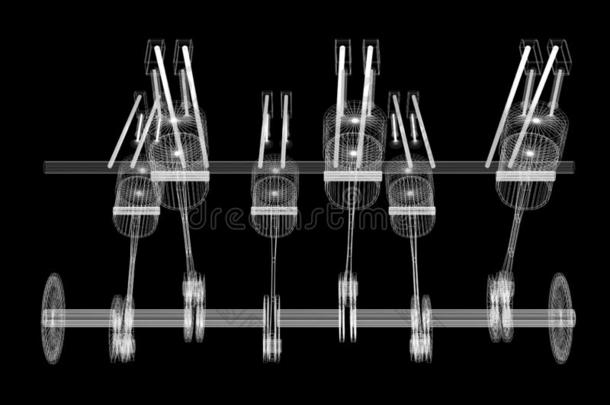 3英语字母表中的第四个字母六-圆筒<strong>汽车发动</strong>机,线框图,黑的背景