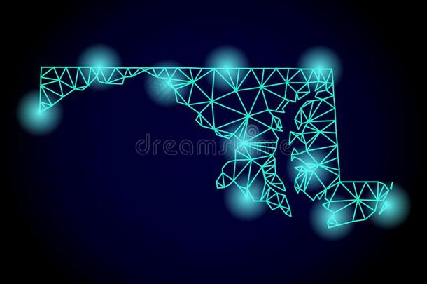 多角形的金属丝框架网孔地图关于马里兰国家和光地点