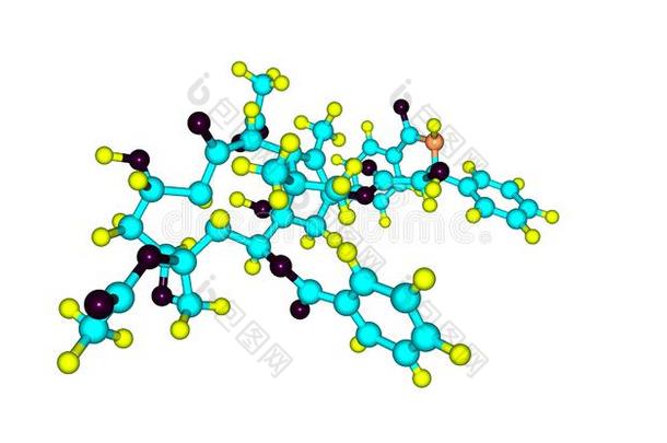 紫杉醇分子的结构隔离的向白色的