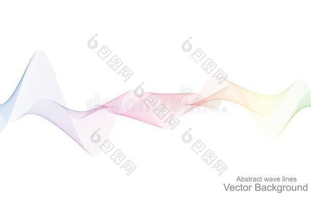 抽象的矢量富有色彩的波浪线条流动的隔离的向白色的用绳子拖的平底渡船
