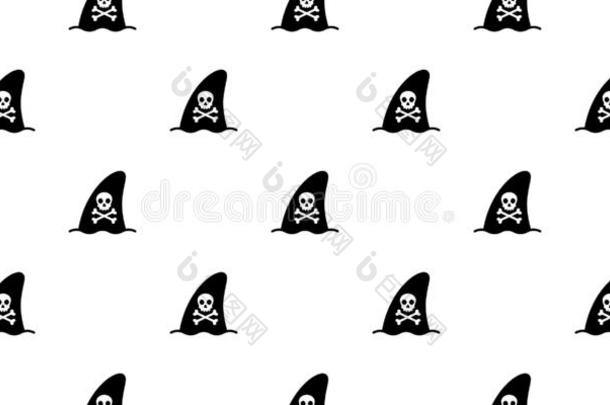 鲨鱼鱼鳍无缝的模式海豚鲸海盗颅骨交叉腿骨的图形