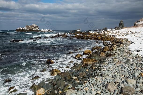 海岸线关于沙科坦。佩恩向指已提到的人岛关于北海道,涂漆