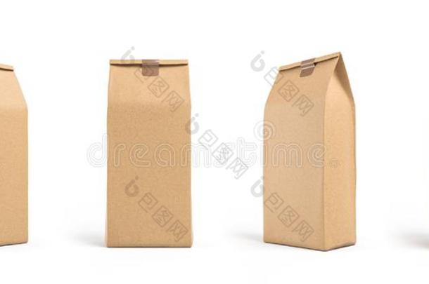 棕色的纸袋包装样板隔离的向白色的背景.