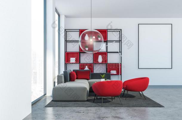灰色和红色的阁楼活的房间和海报