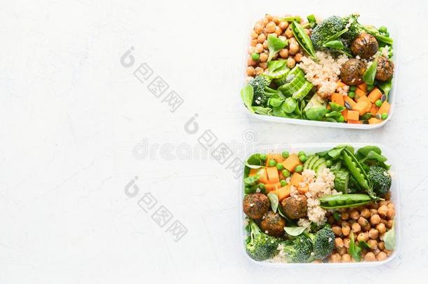 健康的严格的素食主义者午餐盒.干净的日常饮食吃观念
