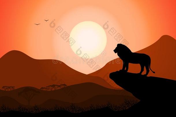 狮子国王起立向一岩石一g一inst一日落