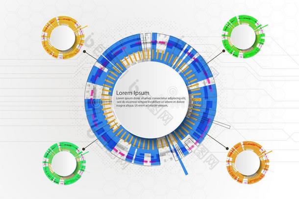 圆白色的抽象的科技背景和各种各样的技术人员