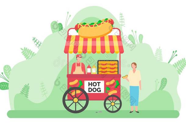 大街食物出售运货马车和热的公狗矢量