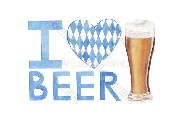 水彩说明为<strong>啤酒</strong>节和玻璃关于<strong>啤酒</strong>和英语字母表的第12个字母
