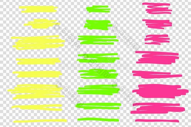放置关于黄色的,绿色的,粉红色的,中风线条标记.矢量高丽