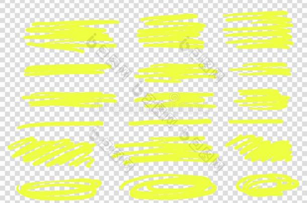 放置关于黄色的中风线条标记.矢量强光部份刷子线条s