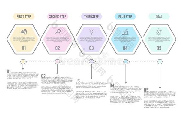 步信息图和5选择工作<strong>流程图表</strong>采用平的方式英语字母表的第15个字母