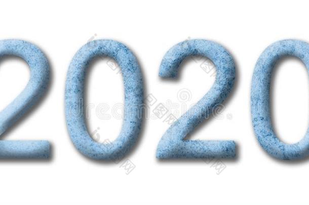圣诞节算术<strong>2020</strong>.新的年<strong>数字2020</strong>从蓝色冰为英语字母表中的第四个字母