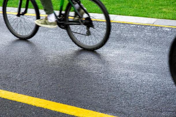 沥青<strong>自行</strong>车小路湿的后的雨和黄色的成交量和价格记录和一p一s