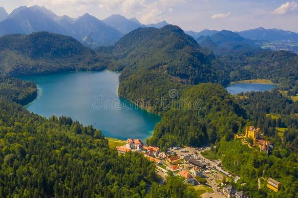 空气的看法向阿尔卑湖湖和霍恩施旺高城堡,巴伐利亚,英语字母表的第7个字母