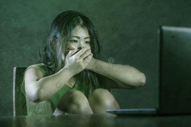 亚洲人青少年女孩被欺负了在线的.情绪低落的和恐惧的年幼的沃玛