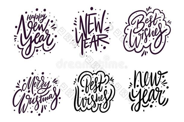 新的年和愉快的圣诞节收集字体放置.新的年