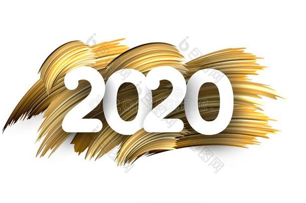 2020新的年节日的背景和金色的刷子中风