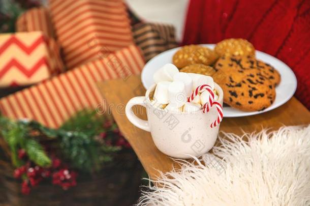 圣诞节可可和棉花糖和c和ies.精心选择的集中