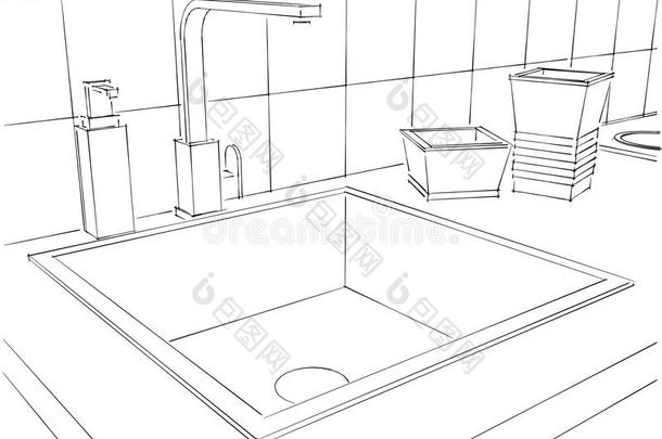 现代的<strong>厨房柜</strong>台和轻敲,正方形淹没和<strong>厨房</strong>ware克洛