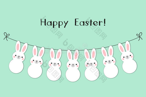 漂亮的复活节彩旗和可爱的兔子为你的装饰