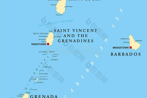 巴巴多斯岛,<strong>格林</strong>纳达,圣人般的人露西娅和圣人般的人文森特政治的地图
