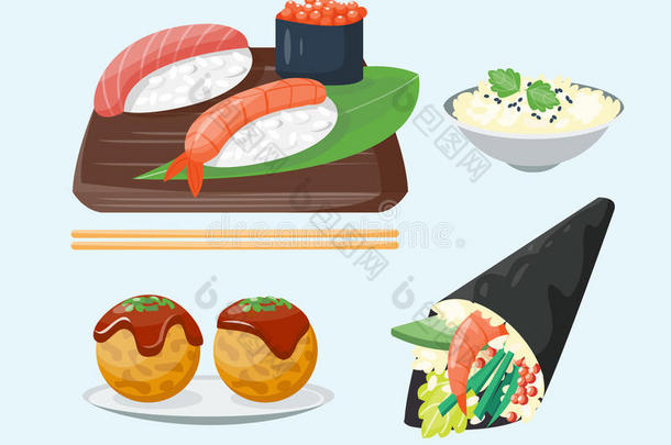寿司日本人烹饪传统的食物平的健康的美食家图标