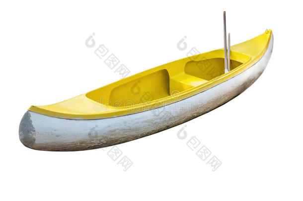 黄色的小船,隔离的白色的背景