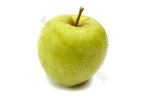 一明亮地绿色的苹果采用<strong>小</strong>滴关于<strong>水珠</strong>隔离的