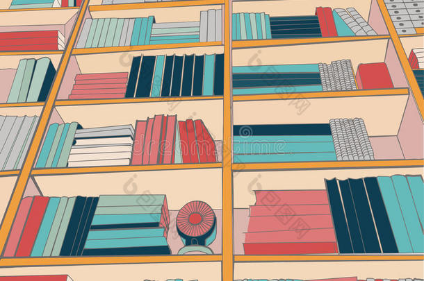 模式关于图书馆书架和书.