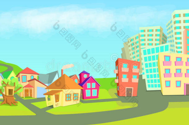 城市住宅水平的横幅类型,漫画方式