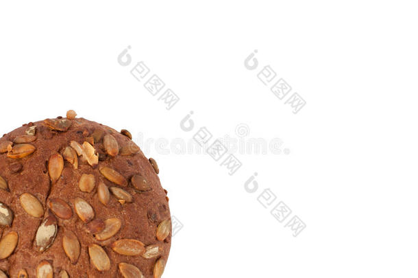 圆形的一圆形的小面包或点心和南瓜种子isol一ted向一白色的b一ckg圆形的