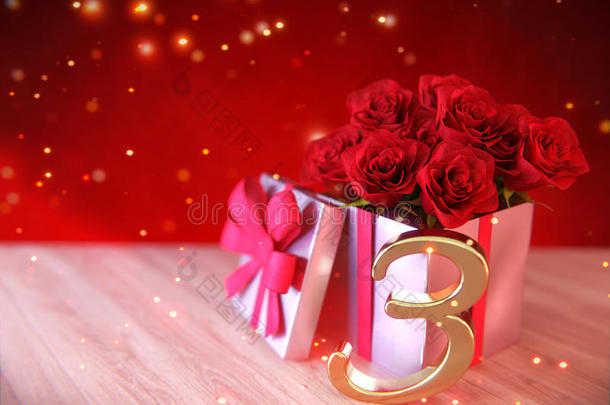生日观念和红色的玫瑰采用赠品向木制的书桌.第三.3