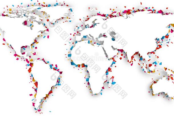 世界地图和五彩纸屑.