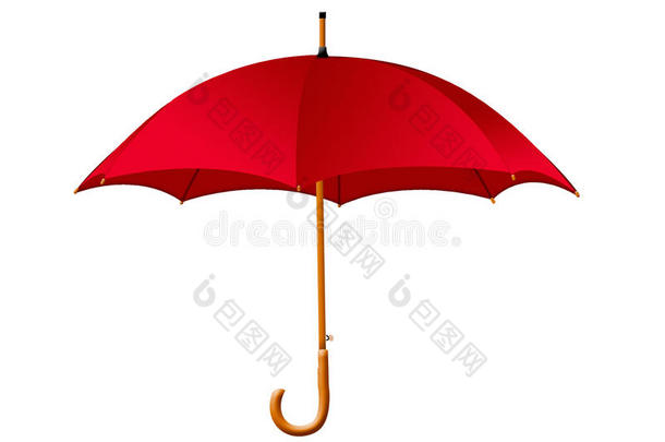 红色的敞开的雨伞向一白色的b一ckground.ic向和一n雨伞